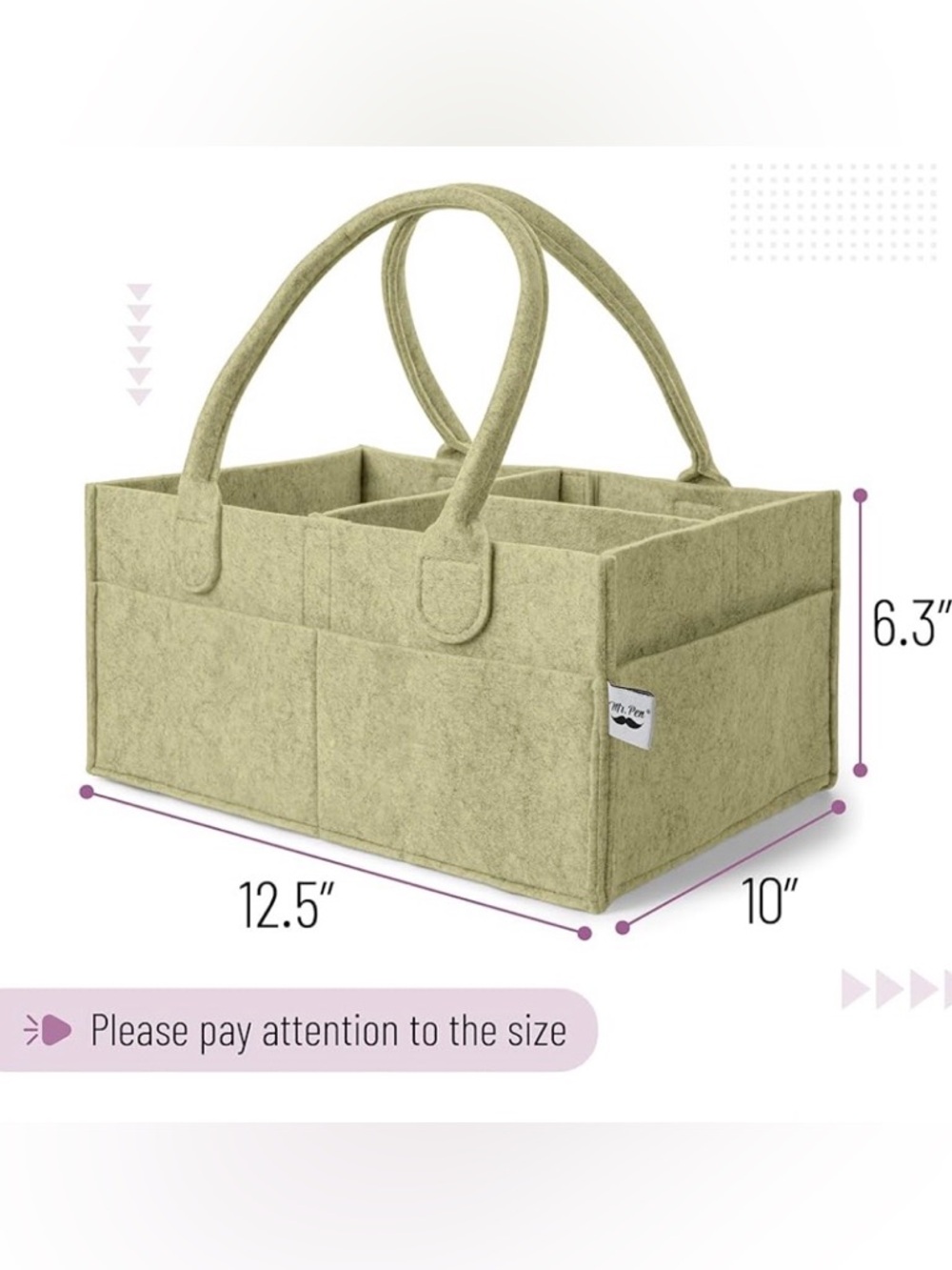Green (Olive Calm) Felt Storage/Diaper Caddy Organizer Tote by Mr. Pen. New! - Picture 3 of 5